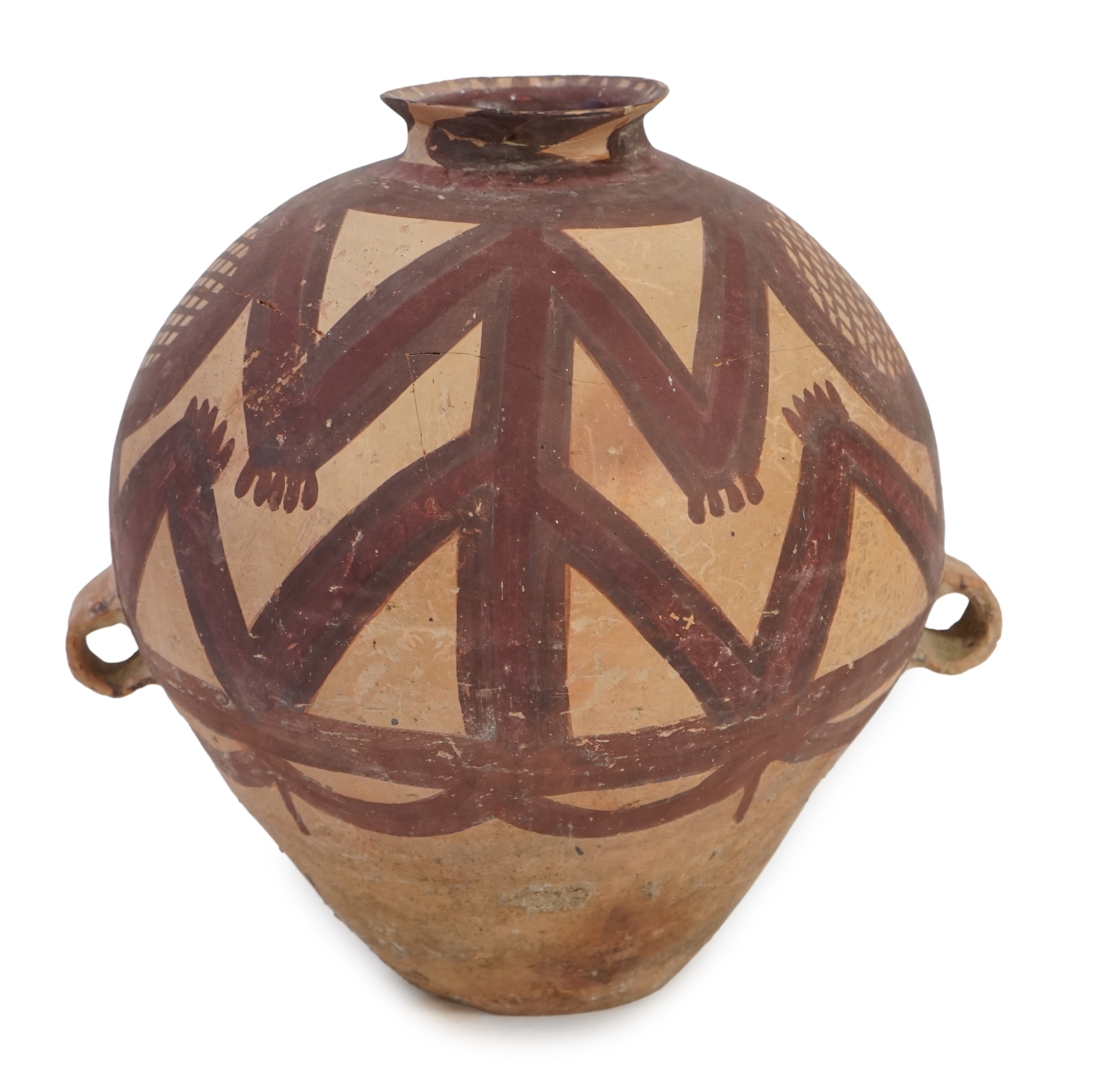 A large Chinese Neolithic Machang painted pottery jar, c.2300-2000 BC) of the Majiayao culture